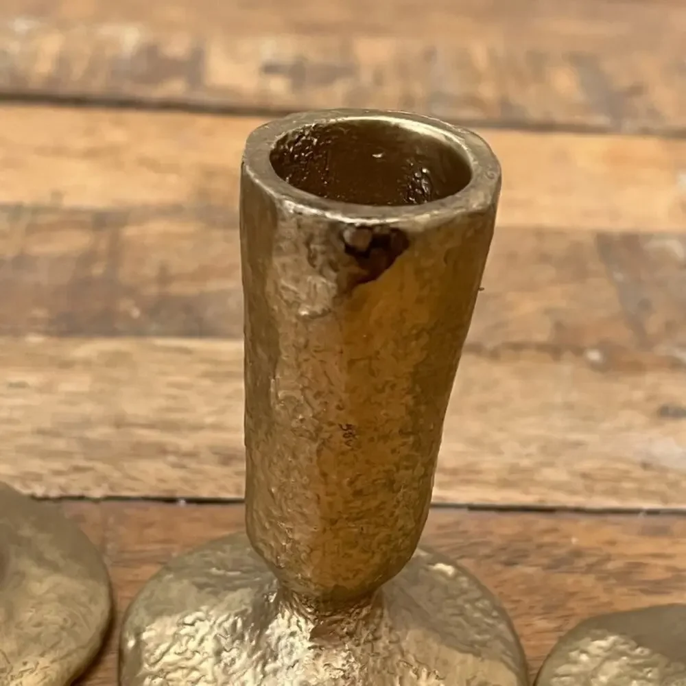 Handcrafted Antique Brass Iron Taper Candle Holders Set of 4 Gold Rustic Finish